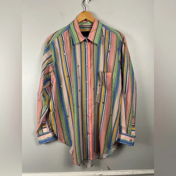 LE SUPERBE Embellished Over You Shirt striped pink silver size small oversize - Picture 3 of 8